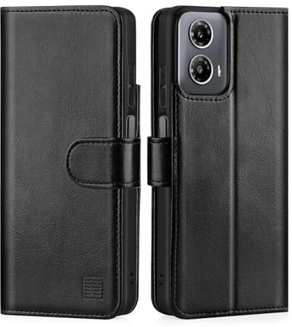 32nd Book Wallet PU Leather Case Cover for Motorola Moto G34, Flip Case With RFID Blocking Card Slots, Magnetic Closure and Built In Stand - Black