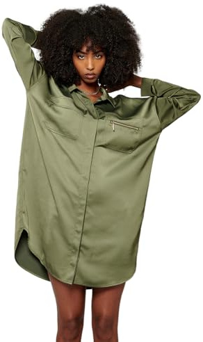 Kaporal Femme Robe pour Coupe, Manches Trois Quart, Col Chemise, Modèle Siren, Couleur Khaki, Taille L, Kaki, L EU