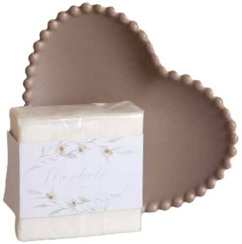 PuntoCasaStore Juego de platillos con corazón gris pardo + jabón almendra CLARALUNA 2024 para regalo de boda o aniversario de promesa