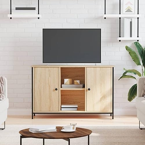 THOYTOUI TV-Schrank, TV Aufsatz Schränke TV Table TV Standregal Mit Stauraum Geeignet für Büro Wohnstube Hotel Schlafzimmer Sonoma-Eiche 100 x 35 x 65 cm Holzwerkstoff