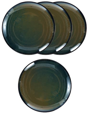 Kadum Lot de 4 assiettes en céramique, assiettes plates, assiettes à pâtes, assiettes à petit-déjeuner, bols méditerranéens, bleu, vert et doré (4 assiettes plates Ø 26 cm)