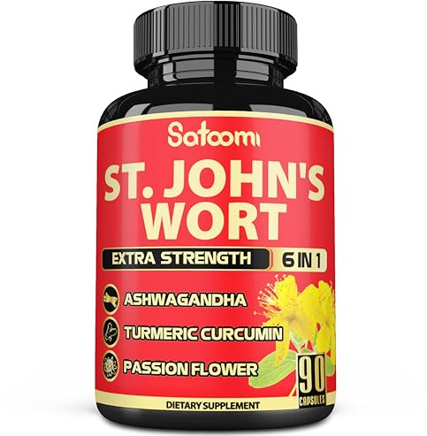 Satoomi St. John's Wort Capsules Extract Supplement - 6 Herbs Equivalent 5050 mg - Emotional Balance, Joyful Mood & Mood Support - 1 Pack 90 Veggie Caps 3-Month Supply