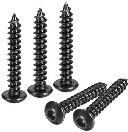 QUARKZMAN 25pcs Tornillos Autorroscantes de Cabeza Hexagonal, M4*25mm Cabeza Redonda Tornillos para Madera Tornillo de Acero al Carbono Tornillos Roscados, Negro