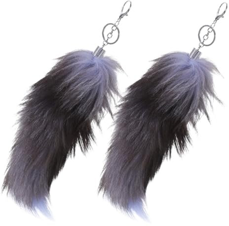 COSMEVIVI 2 Stück Plüsch Schlüsselanhänger Fuchsschwanz Anhänger Schwarz Flauschig Taschenanhänger Autoschlüssel Dekoration