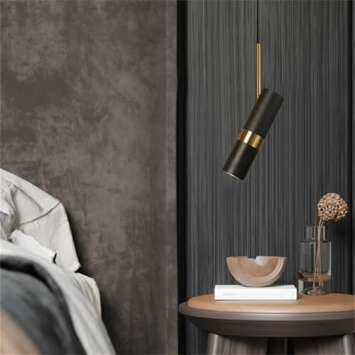 WQCSH Moderne Simplicité Lampe Suspendue Chambre Coucher Lampe de Chevet Décoration Original Personnalité Art Ambiance Rotation Projecteur Downlight Spotlight Petite Avec source lumineuse LED- Noir