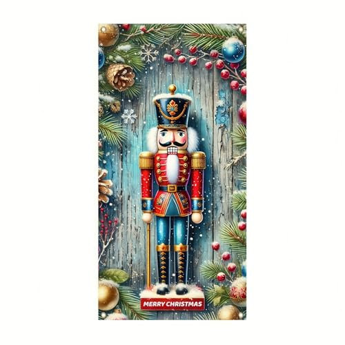 Pancarta de Navidad para puerta de soldado, cascanueces, decoración moderna de casa, cascanueces, pancartas de Navidad para puerta delantera, sala de estar, cocina, pared, fiesta, 35 x 71 pulgadas