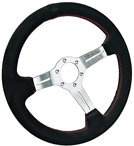 Sportlenkrad Auto Drift Sportlenkrad 13 Zoll 330mm Universal Wildleder Racing Lenkrad Sport Schwarz Holzlenkrad(Titanium Silver)