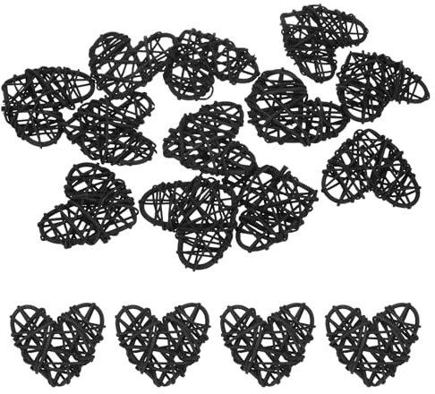 M METERXITY 12-Pack Heart Shaped Wicker Rattan Balls 60mm/2.4 Inch Decorative Rattan Balls Orbs Vase Fillers Bowl Fillers for Christmas/Weddings/DIY Crafts/Home Decor [Black]
