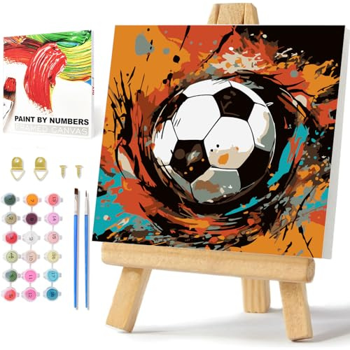 Peinture par numéros à partir de 7 ans - Garçon - Cadre et boîte - Football Paint by Numbers - Peinture par numéros - Adultes pour enfants - Années - Cadeau - Décoration pour la maison - 20 x 20 cm