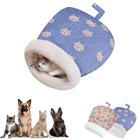 Sacco a pelo per gatti da interni, 2024, soffice cuccia invernale per gatti, 360°, caldo e semichiuso in morbido peluche, per cani, cuccioli, gattini, 2,5-7,5 kg (coniglio blu)