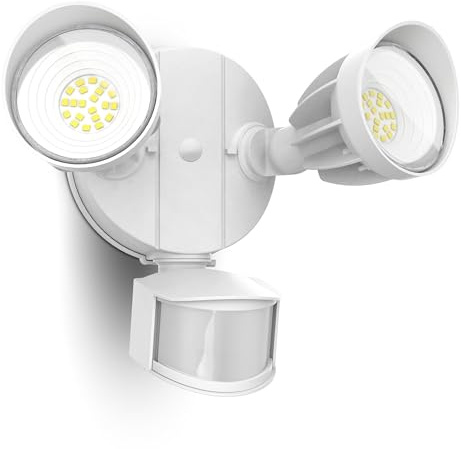 UME LED Security Light Motion Sensor Outdoor Lights, 27W 3000LM, 5000K, IP65 Waterproof, Dusk to Dawn, 2 Head Motion Detector Flood Light for Outside, Garage, Yard (White)