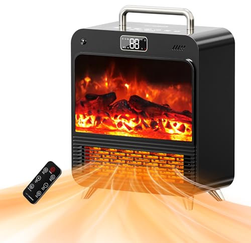 Home Harbour Electric Fireplace Heater Cozy Heat, 1500W Freestanding Space Room Heater with 3D Flame, Log Burner Effect, Remote Control, Timer, 3 Modes, Overheat Protection, Portable, Bedroom, Black