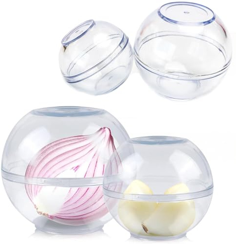 4 palline di freschezza per aglio, scatole per cipolle, impilabili, diametro 7 e 9 cm, trasparenti, impilabili, per tutte le sensazioni forti
