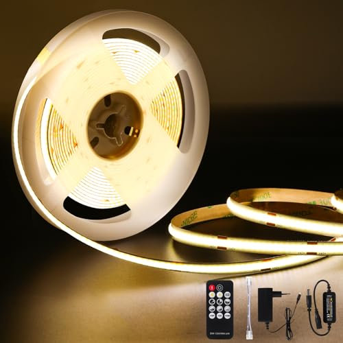 ANTENLICHT Ruban LED COB 5M Blanc Naturel 4000K 36W LED Dimmable avec Télécommande, CRI90+, 24V 8mm de Largeur Bande LED, Auto-adhésif Personnalisable pour Décoration Intérieure, Éclairage