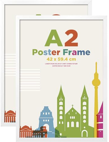 Egofine Bilderrahmen A2, Holzrahmen mit Acrylglas, 42x59,4cm Bilderrahmen MDF Rahmen 2er Set, Passepartout für Fotos DIN A3, picture frame zum Aufhängen, Posterrahmen für Fotos,Weiß