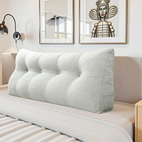 LELEFIDO Coussin de Lecture – Coussin Canapé Triangulaire avec Housse Amovible, Support de Dossier et de Dos, Idéal pour Lit et Salon, Confort Doux, 140 cm, Blanc