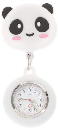 BESPORTBLE Dehnbare Panda Hängeuhr für Pflegekräfte aus Silikon Weiß | Taschenuhr mit Glaszifferblatt und Metallgehäuse, Zinklegierung, Einfache Form und Praktische Ausführung