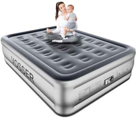 VOSSER - Full air mattress with built-in pump, 18 inch inflatable mattress, 3 minutes self-inflating mattress, portable air bed for camping, floor and travel, size air mattress