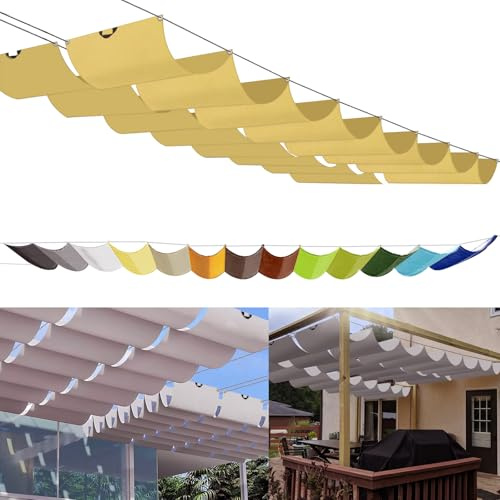 Einziehbares Welle Sonnensegel 0.9x3m, nach Maß Pergola Markise Verstellbar Schattenabdeckung 95% UV-Schutz & reißfest Inkl. Montageseilen für Terrasse Pergola Beige