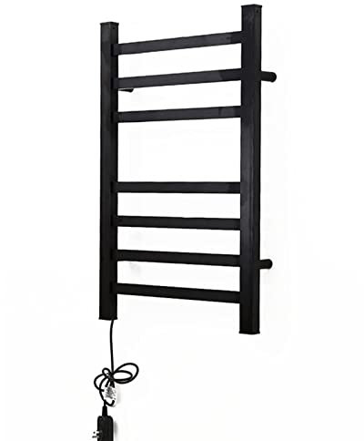 Scaldasalviette Elettrico Piatto, Scaldasalviette, Acciaio Inossidabile 304 Antracite Finitura Nero Opaco per Bagno Scaldasalviette Elettrico Portasciugamani con 7 Barre Porta Asciugamani Elettrico