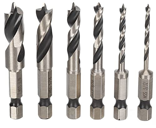3 Point Drill Bit High Speed Steel Imperial Wood Drills Bits Set for Woodworking Maple Oak Cherry Furniture Making Cabinets Pins 6Pcs