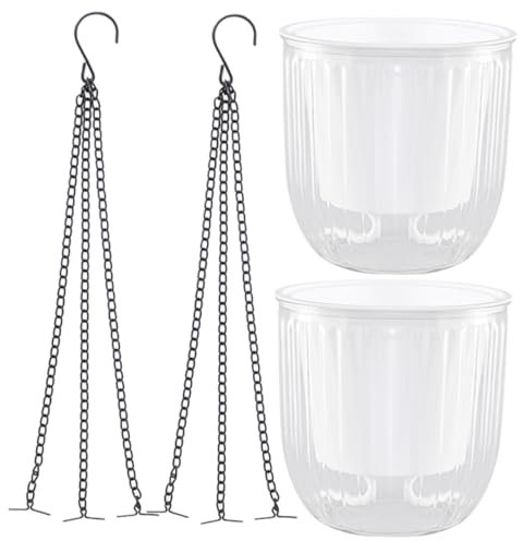 HIAKDOFT 2pièces Jardinière Suspendue avec Arrosage Automatique Pot De Fleurs pour Intérieur Extérieur Couleur Neutre Chaîne Amovible