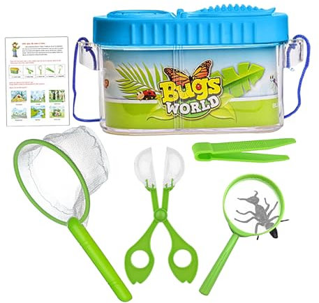 Fliegenfänger für Kinder, Insektenfänger-Set mit transparentem Käfig und eingebauter Lupe, pädagogische Tierfalle für Hinterhof, Klassenzimmer, Heimschule, Erkundung im Freien, Naturlernen