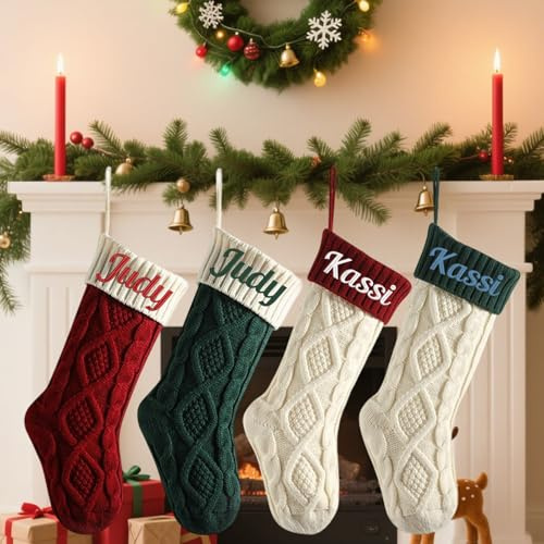 Weihnachtsstrümpfe, bestickter Namen, 45,7 cm, personalisierbar, bestickt, für Kamin, Treppe, Zuhause, Weihnachtsbaum
