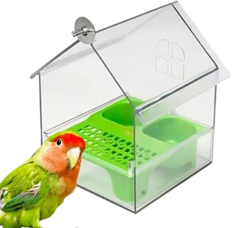 Vogelfutterhaus, klares Fenster, Vogelfutterhaus, Acryl-Futterhaus, transparente Badewanne, Wasserfutterschale für Finken, Kolibri, Terrasse