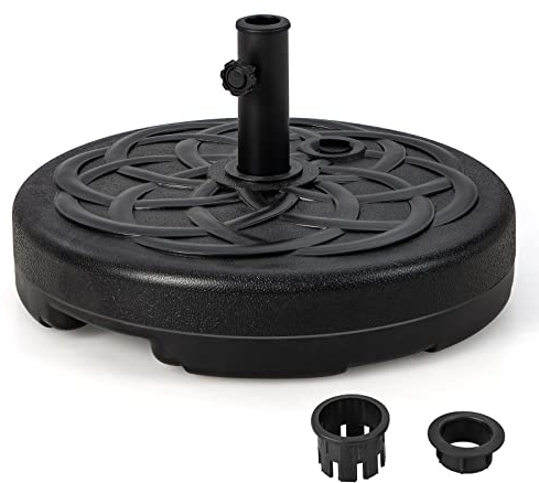 Heavy Duty Round Parasol Base 30KG 34KG 40KG 46KG Water & Sand Fillable Umbrella Stand with Built in Handle Fits 38mm 48mm Market Umbrellas for Outdoor Garden Use