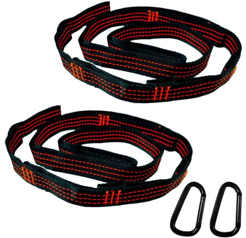 BMZXCH 2 Pièces Sangle Fixation Attache Hamac Arbre Sangles pour Hamac, Hammock Straps, 2m x 2,5 cm Portée Maximale 300kg, avec 2 Mousquetons, pour Balançoire, Siège Suspendu, Camping, Randonnée