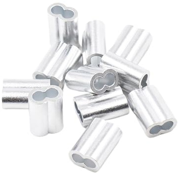 Wire Rope Aluminum Sleeves Clip, Aluminum Steel Wire Cable Rope Fixing Sleeves Double Hole 8 Shape Silver Multiple Sizes(M1.5)