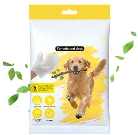 Dog Cleaning Glove Wipes - 6 Pcs Moisturizing Nutrition Cat Grooming Supplies, Instant Bath Gloves for Dogs | Body, Butt, Foot, Fur Skin Care