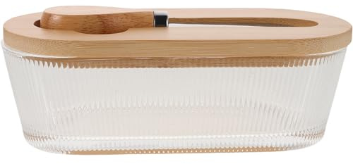 Hemobllo Scatola per Formaggio Rettangolare in Vetro con Coperchio Ermetico e Coltello per Tagliare, Contenitore per Burro Fresco per Conservazione in Frigorifero e Uso Quotidiano