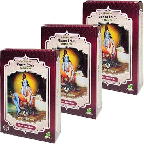 Pack 3x Henna Botanical Rojo Burdeos 100g | Radhe Shyam | Coloración Capilar Vegetal | 100% Natural y Vegana | Sin Amoniaco ni PPD