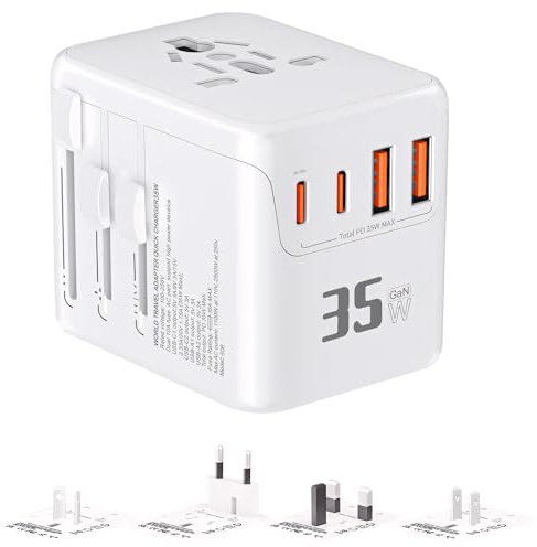 Reiseadapter Weltweit 35W, Universal Reisestecker Adapter Travel mit 2 USB C & 2 USB A, Internationaler Steckdosenadapter für USA UK AUS EU England Italien JP Malediven Sri Lanka (Typ A/C/D/G/I) ﻿ (B)