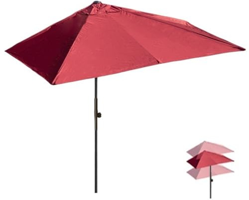 Height Adjustable Rectangular Patio Umbrella 6.5ft 8ft 9ft - Wall-Mounted Half Parasol for Outdoor Garden Balcony & Backyard Shade UV Protection Stylish Outdoor Decor
