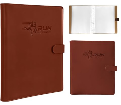 uuqouauo Race Bib Album Book with 40 Protective Sleeves, Runner's Bib Number Organizer, Brown PU Leather