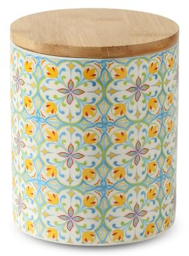 Ceramic Jar with Airtight Seal Lid, Coffee Container Kitchen Food Storage Jars for Spice Sugar Tea Bag and More, Stackable Decorative Jars for Countertop - 12.4 x 12.4 x 14.4cm (Vintage Floral)