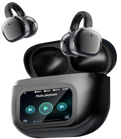PTHTECHUS Écouteurs Bluetooth sans Fil Sport Écouteurs Clip Oreille, avec ENC Réduction Antibruit Mic, Ecouteur Traducteur Instantané, Tactile Multifonction, Casque pour Android iOS,Black