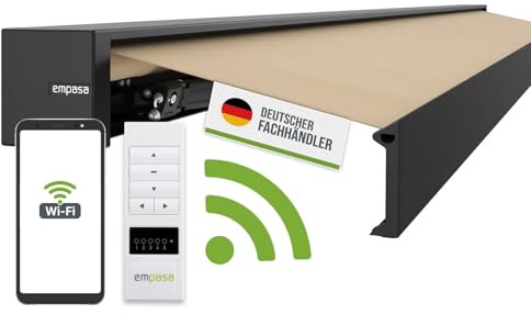 empasa elektrische Vollkassettenmarkise Cube ONE Smart Home kompatibel | mit WiFi-Motor Markise Sonnenschutz Kassettenmarkise kubisches Design, Farbe:sand, Größe:3 x 2.5 m