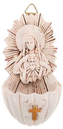 SHINEOFI Catholic Resin Holy Water Font Wall Hanging Decoration for Home Entrance, 6.5x4x12cm Indoor Sacred Water Font Ornament, Gift for First Communion Or Confirmation Ceremony