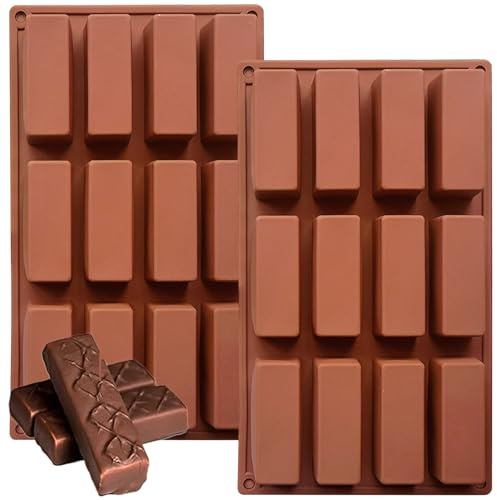 YXHZVON 2 Müsliriegel Backform Silikon, 12 Mulden Rechteckige Schokolade | Seifenform Antihaft-BPA frei Schokoladenform und Spülmaschinenfest, Backform für Müsliriegel, Trüffel, Praline(Braun)