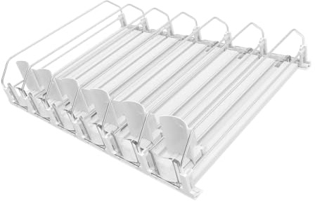 Synlig dryckesorganisatör, 6-spårig, fjäderbelastad kylskåpshylla, transparent ABS burkförvaring för kylskåpshylla, kylskåpsreglage, dispenser, burkdrycksorganisatör,