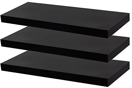 Harbour Housewares Modern Floating Wall Shelf - 60cm - Black - Pack of 3 - Photo Gallery Bookshelf Wall Shelves for Living Room Display, Bedroom, Office Storage