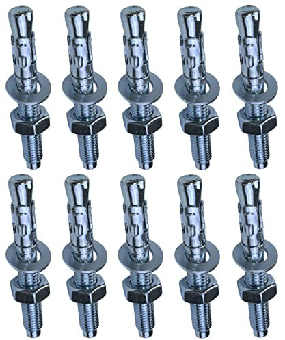 AERZETIX - C54016 - Satz von 10 Bolzen ankerschraube bolzenanker langes gewinde, spreizdübel - M10x80mm - aus verzinktem stahl - für beton, stein, vollmaterial