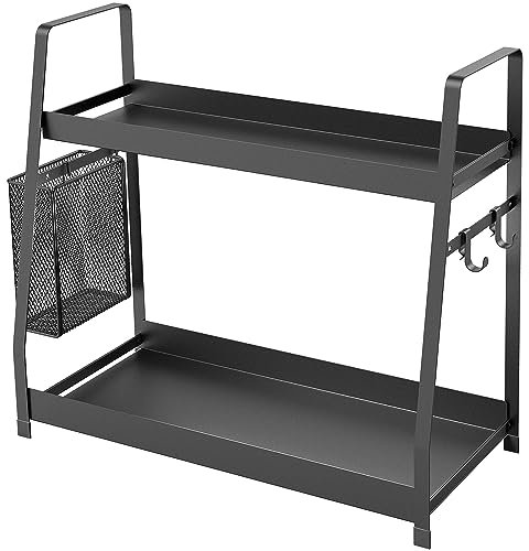 OROPY 2 Tier Gewürzregal für Arbeitsplatte, Metall Stehende Küche Lagerung Veranstalter Regal, Vertikale Würze Jars Rack, schwarz