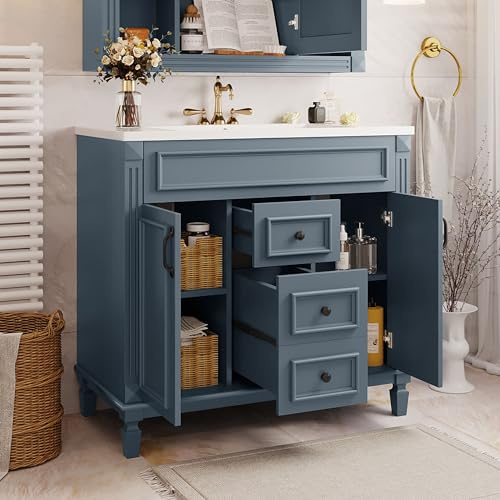 Merax 36 Bathroom Vanity with Sink, Storage Cabinet with Doors & Drawers