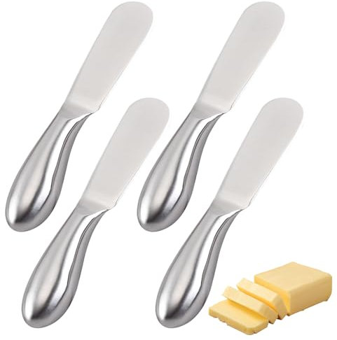 TYGFRT 4-Piece Set of Butter Knives, Peanut Butter Knives, Jam Knives, Multifunctional Stainless Steel Butter Knives, Cheese Knives, Bread Knives with Handles, Dessert Spatulas, Mini Knife Set
