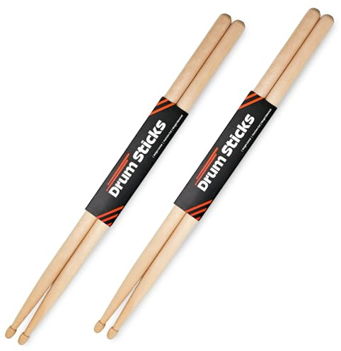 2 Pairs Drum Sticks 5A, Professional Classic Maple Wood Drumsticks, Wood Tip for Acoustic Drums or Electronic Drums, Adults, Kids and Beginners (2Pairs)